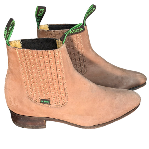 La Barca Nubuck Leather Ankle Boots Pull On Tan sz 27/10 - Picture 2 of 10